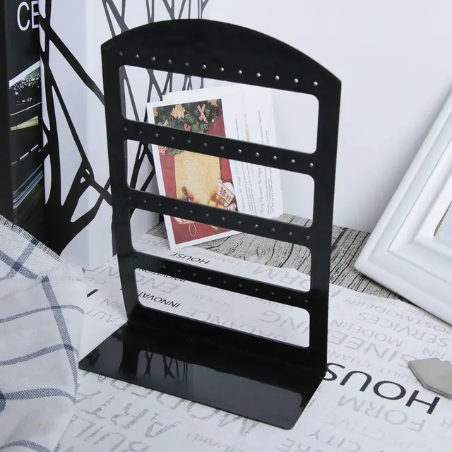 1 Pc Hordozható 48 Lyukak Tiszta Fülbevalók Megjelenítő Állvány Ékszer Szervező Fekete Műanyag Tartó Showcase Ékszerdoboz - Image 4