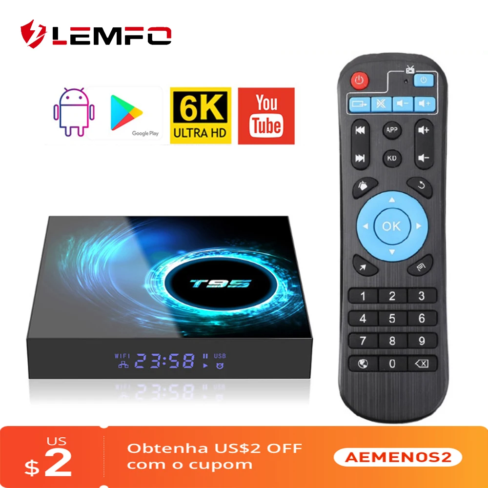LEMFO T95 H616 Смарт ТВ приставка Android 10 4G 64GB Поддержка 6K 3D YouTube Google Play голосового