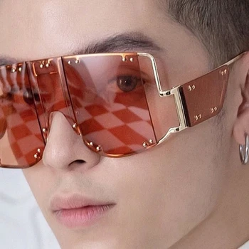 

Rivet Sunglasses Square Sunglasses Women New Oversized Mirror Men Shades Glasses Rivet Trend Unique Female Eyewear Sunglasses