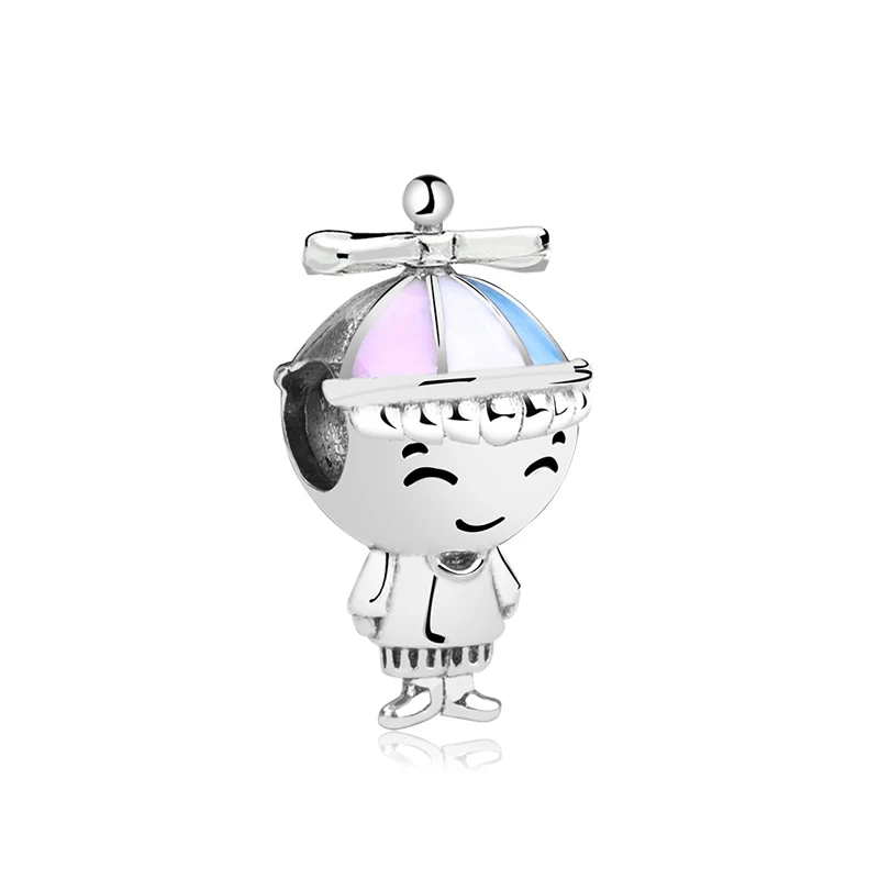 Boy Bead 925 пробы серебряные амулеты Розовое Сердце Медведь Бусины Подходят Пандора браслет DIY милые девушки и мальчик Шарм женские ювелирные изделия - Цвет: Boy Bead