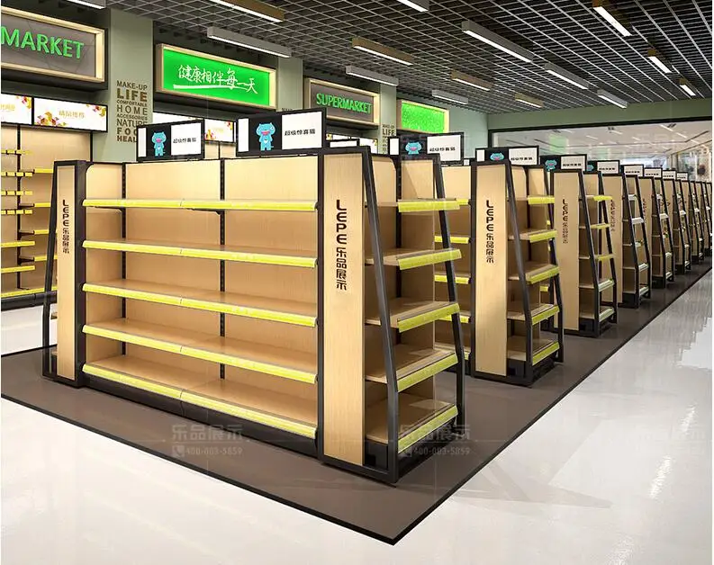 Supermarket shelves, convenience stores, double-sided shelves, grocery stores, food cabinets, stationery stores, wooden single-s stationery