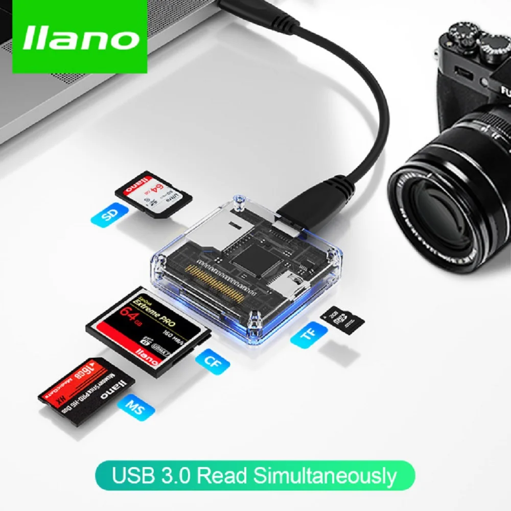 

LLANO All in One Multi Memory Card Reader Transfer SD/TF/CF/MS/Micro SD USB 3.0 Reading Simultaneously for Windows/Camera/Laptop