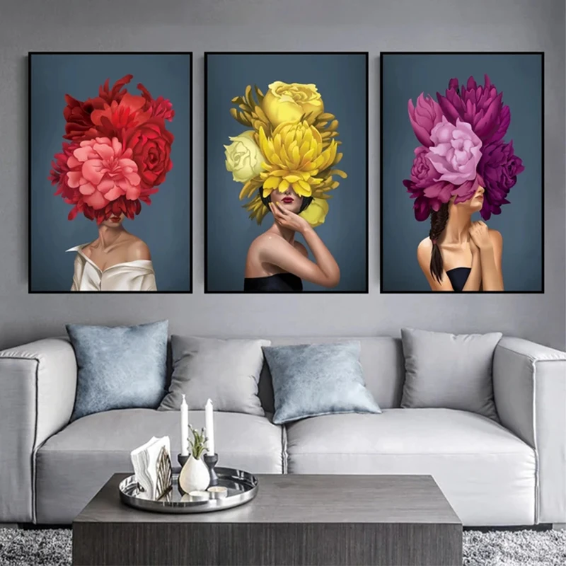

Peony Flower Girl Nordic Poster Picture Fashion Wall Art Pictures Posters And Prints For Living Room Canvas Painting Unframed