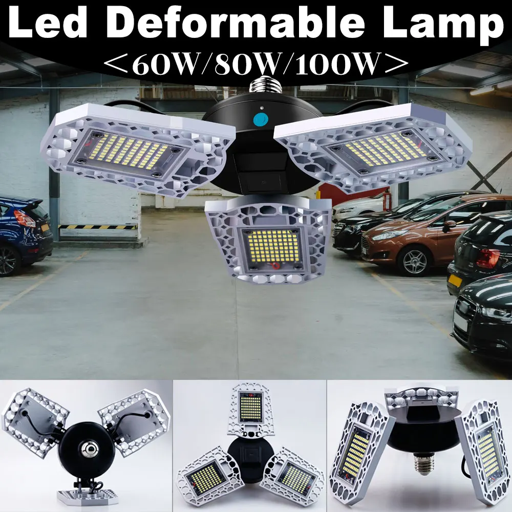 

E27 LED Bulb E26 Lampada LED 220V High Bay Light UFO LED Lamp 60W 80W 100W Deformable Garage Lamp 110V Smart Light Sensor 2835