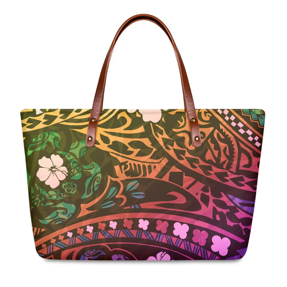 

Cumagical Handbags Ladies 2022 Hawaii Flower Polynesian Design Tribal Casual Bags Women Fashion Tote Pouch Custom Shoulder Bags