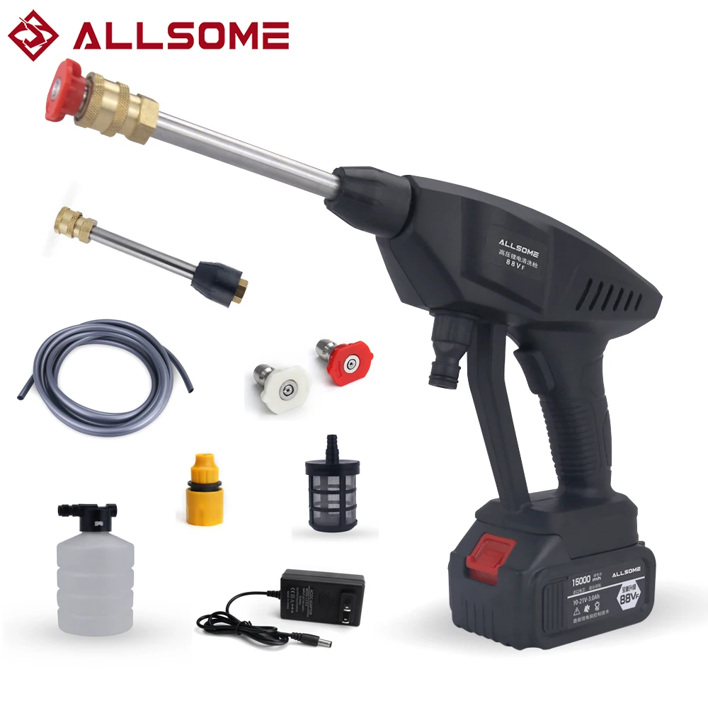 ALLSOME 21V Cordless High Pressure Car Wash Water Gun Washer Foam