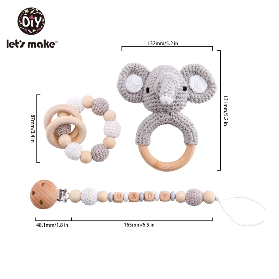 Let's Make Food Grade Silicone Wooden Teether Baby Pacifier Chain Pram Crib DIY Customized Soother Baby Teether Rattle Set Toys - Цвет: F092