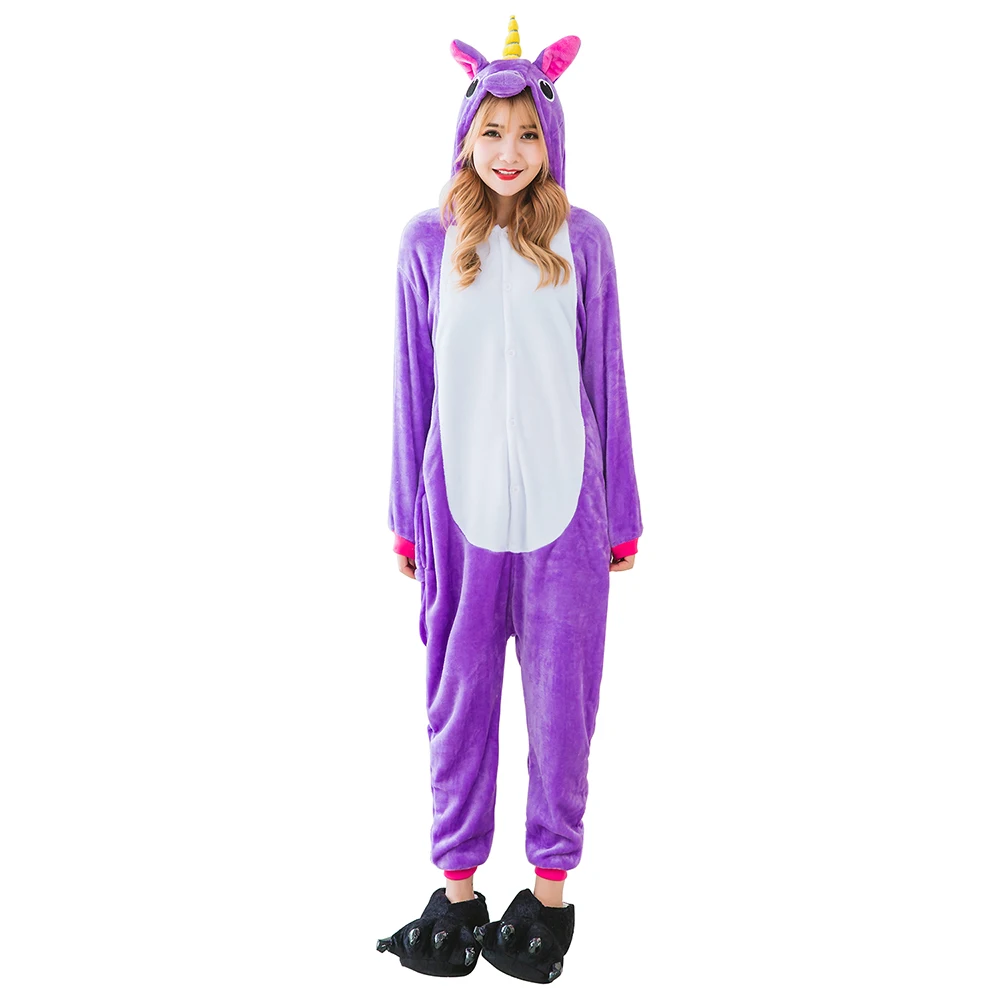 purple Единорог, Onesie, пижамы для взрослых, женские пижамы, пижама, единорог, зимняя одежда для сна, цельный комбинезон для взрослых - Цвет: purple