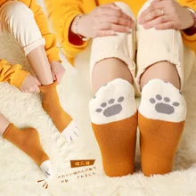 3 пар/лот, женские махровые носки, кошачьи когти, теплые носки выше лодыжки, женские зимние утепленные домашние носки, носки для сна