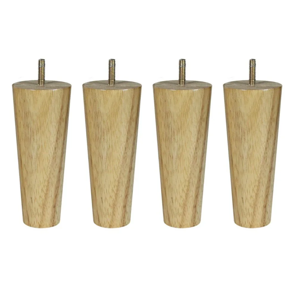 

15cm Height Wood Color Rubber Wood Furniture Legs M8 Thread Replacement for Cabinet Chair Couch Table Bed Feet Pack of 4