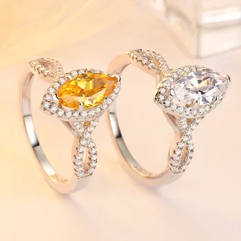 

CS1373 Pure Silver Ring Lady Luxury Individual Horse Eye Yellow Crystal Zircon Fashion Ring Gem Factory Wholesale