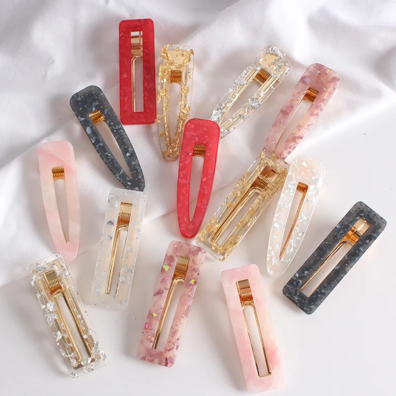 

Dreamy Bright Tin Foil Hair Clips Retro Temperament Hollow Geometric Acrylic Bangs Card Hairpins Duckbill Hair Accessories