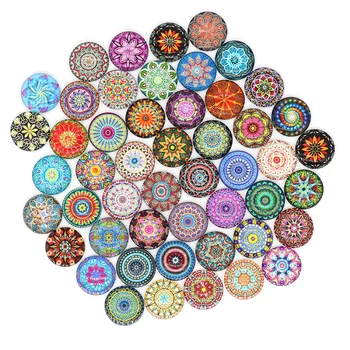 

50pcs Time Gem Cabochon 8~25mm Glass Patch Mandala Pattern Retro Handmade Domed Ring Face for Charms Women Jewelry Accessories