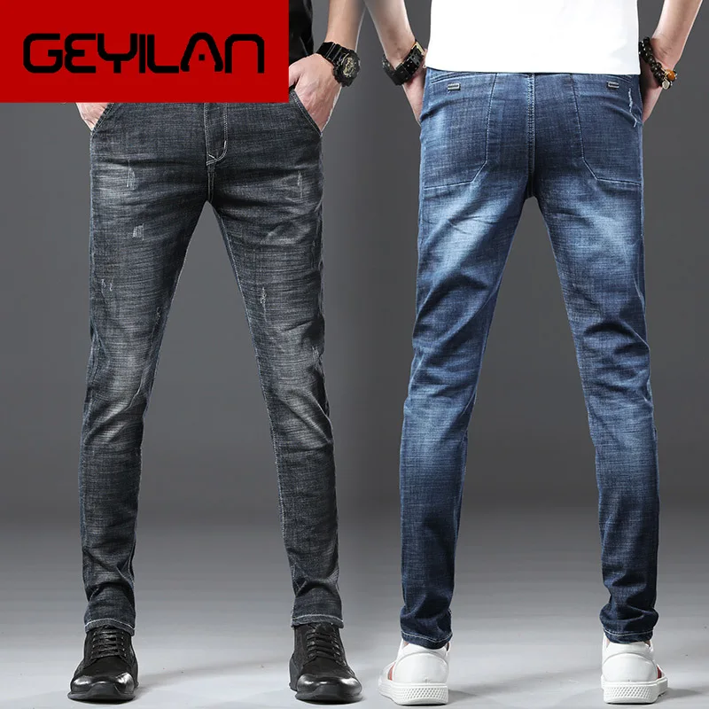 

2019 New Men's cotton Jeans Washed Feet Shinny Denim Black Pant Fashion Hip Hop Sportswear Elastic Waist Joggers Pants male