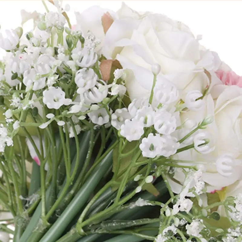 Романтические искусственные Gypsophila babysbreat розы ручной работы Свадебный букет лента Обернутая ручка вечерние украшения для дома