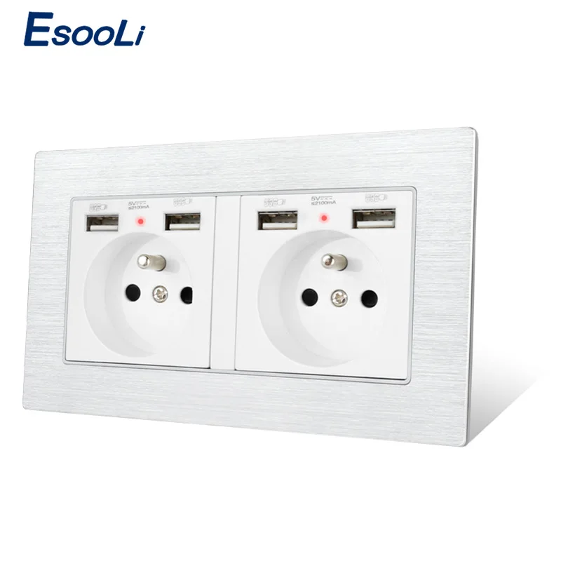 Настенная розетка Esooli французский стандарт 4 порта USB для зарядки мобильный