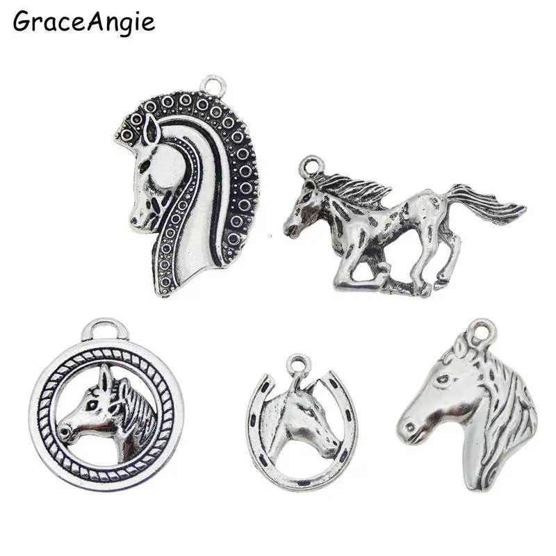 GraceAngie 5 шт Цинкового Сплава Смешанные Лошади животных Подвески для изготовления украшений ожерелья подвески ювелирный браслет сделай сам фурнитура для аксессуаров