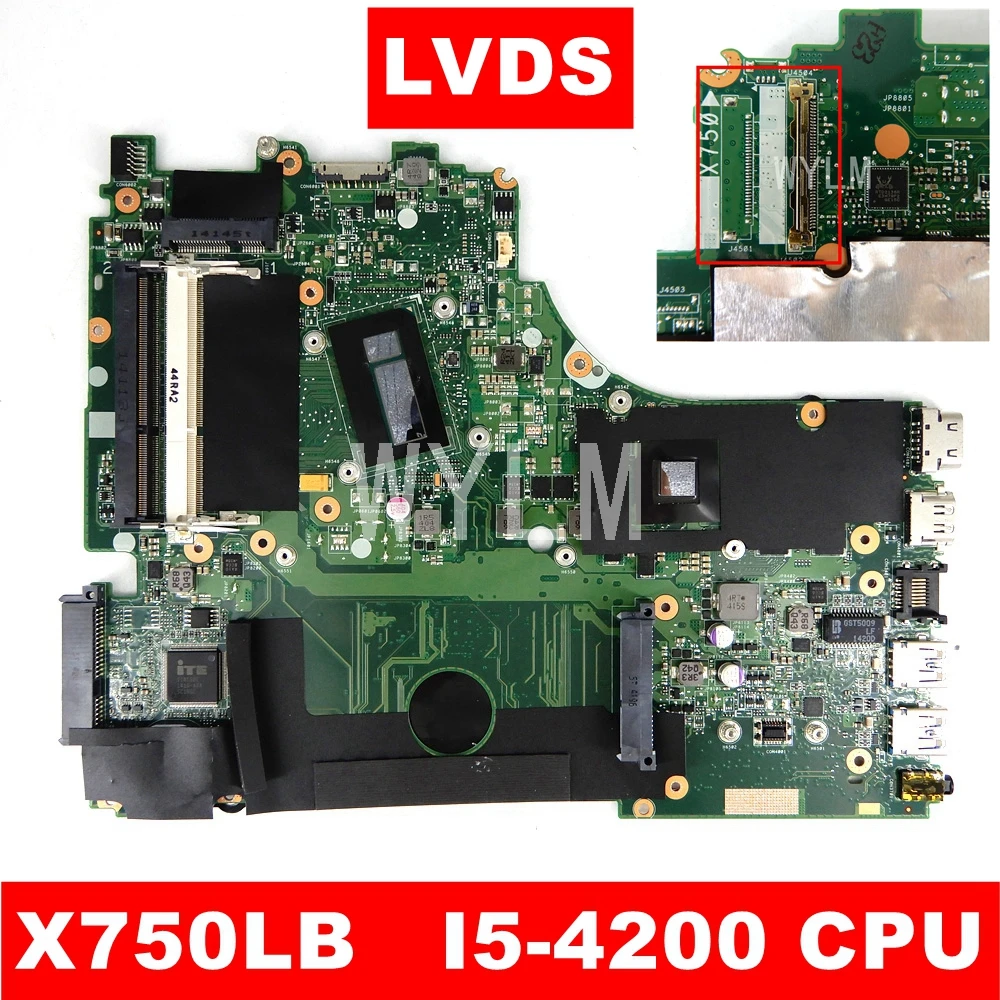 X750LB интерфейс LVDS i5-4200HQ Процессор Материнская плата Asus X750L X750LN X750LB Материнская плата ноутбука 90NB0660-R00020 тестирование