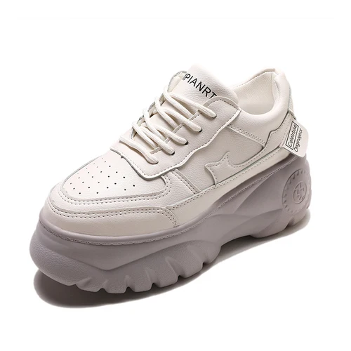 Женская обувь; сезон осень массивные кроссовки для Женские белые туфли Повседневное модный папа обувь кроссовки на танкетке из искусственной кожи; баскетбольные кроссовки - Цвет: Creamy-white