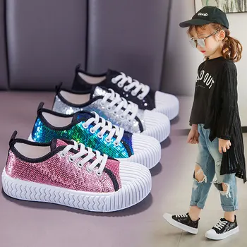 

Kids Glitter Canvas Shoes Spring Autumn Casual Sports Sneakers Girls Breathable Espadrilles Boys Zapatalias Bling Bling Shoes
