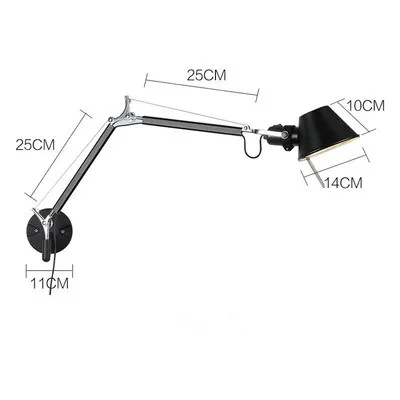 Американский промышленный настенный светильник черного и серебристого цвета E27 поворотный длинный кронштейн настенный светильник с переключателем для прикроватной учебы офиса гостиной - Цвет абажура: E
