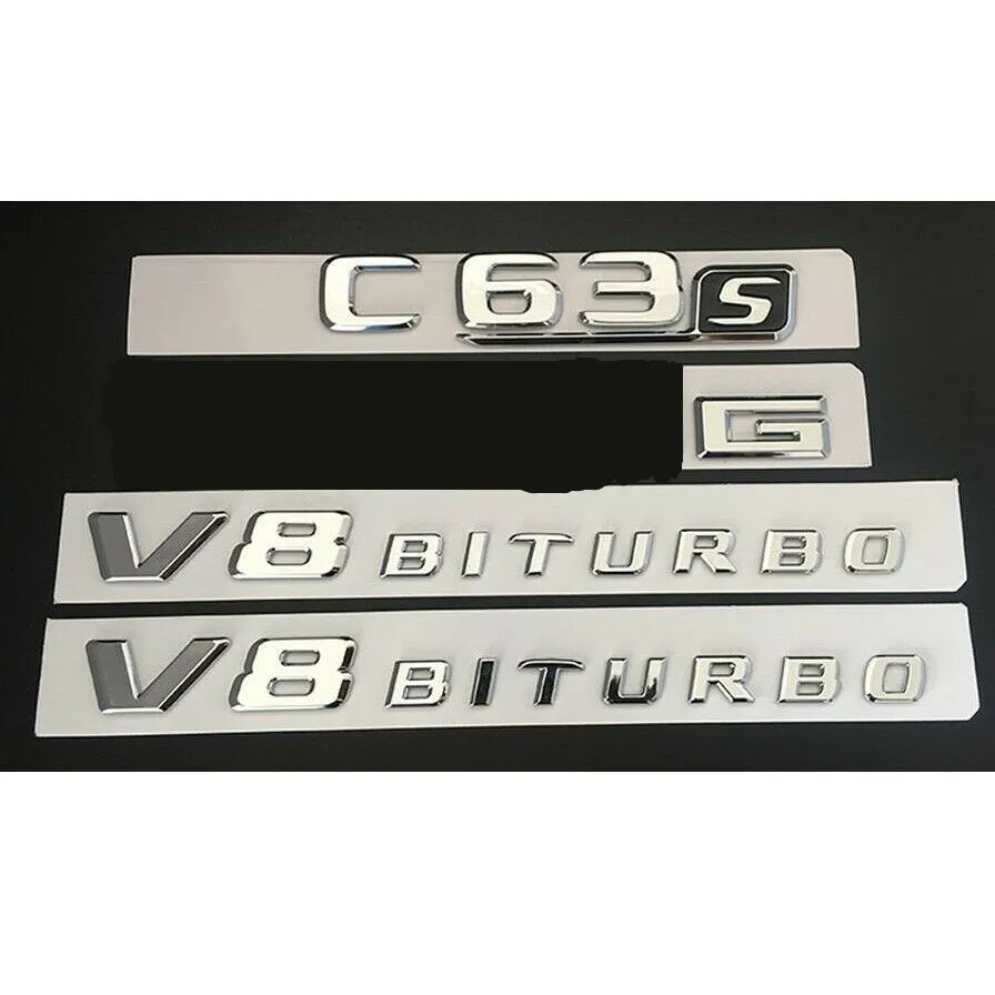 Chrome Хром C63s V8 BITURBO Багажник крыло значки-эмблемы для Mercedes Benz W205 - Цвет: Chrome
