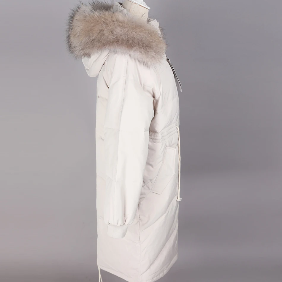 Maomockong2019 кожаная куртка зимнее пальто натуральный мех енота большой воротник белый утиный пух женский пуховик Куртка парка куртка