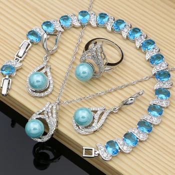 

Pearls Beads Jewelry Sets 925 Silver Bridal Costume Jewelry Kit for Women 4 PCS Necklace Sets Dropshipping