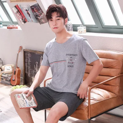 Men pajama set Летний Трикотажный Хлопковый пижамный комплект для мужчин, мужской пижамный комплект, пижама с буквами для мужчин, одежда для сна, домашняя одежда, размер Xxxl - Цвет: Men pajama set