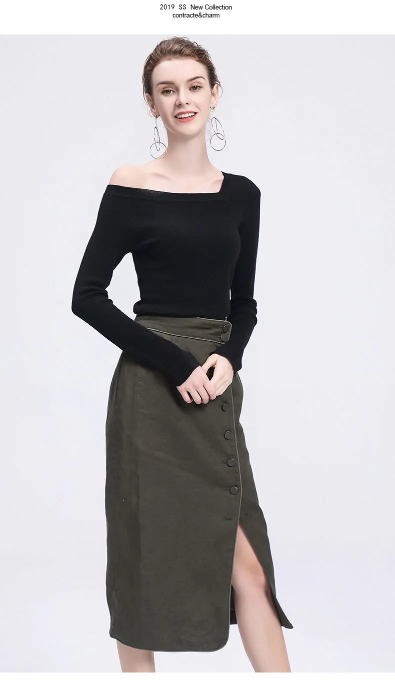 LZJN 2019 Women Sweater Long Sleeve Shirt Women Casual Office Top Sexy V-Neck Off Shoulder Pullover Sweater Loose Knit Jumper (20)