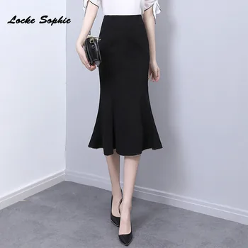 

High waist Women's plus size trumpet skirts 2020 Summer Cotton blend Splicing elastic ruffles skirt Ladies Skinny mermaid skirts