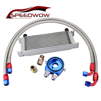 

SPEEDWOW 13 ROW 10AN Transmission Oil Cooler+Oil Adapter Filter Cooler Nylon Braided Oil Hose Line Silver Car Accessories
