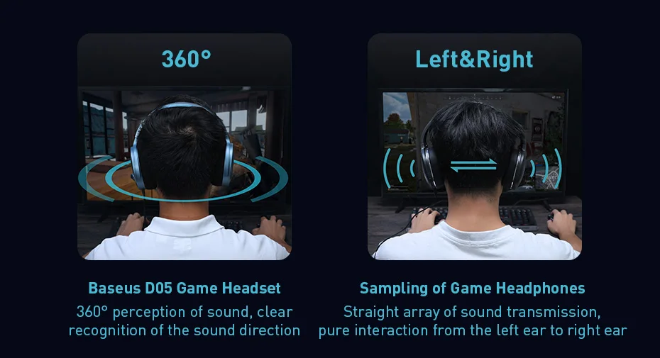 Baseus 3D игровые виртуальные стерео наушники объемного звучания для игровой музыки с usb-портом Удобная Высококачественная звуковая Компьютерная гарнитура