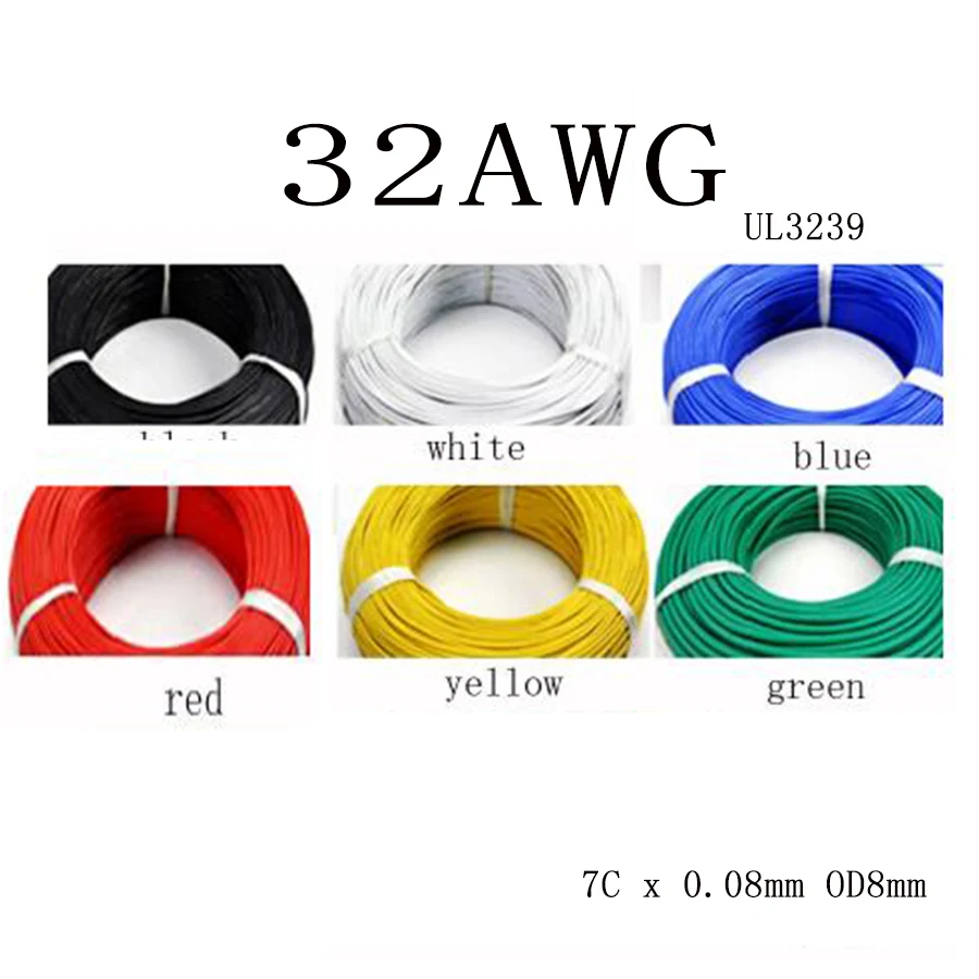 Rouleaux de fil silicone 32AWG 0.8mm pour modélisme dans les tons rouge, bleu, jaune, vert et noir.