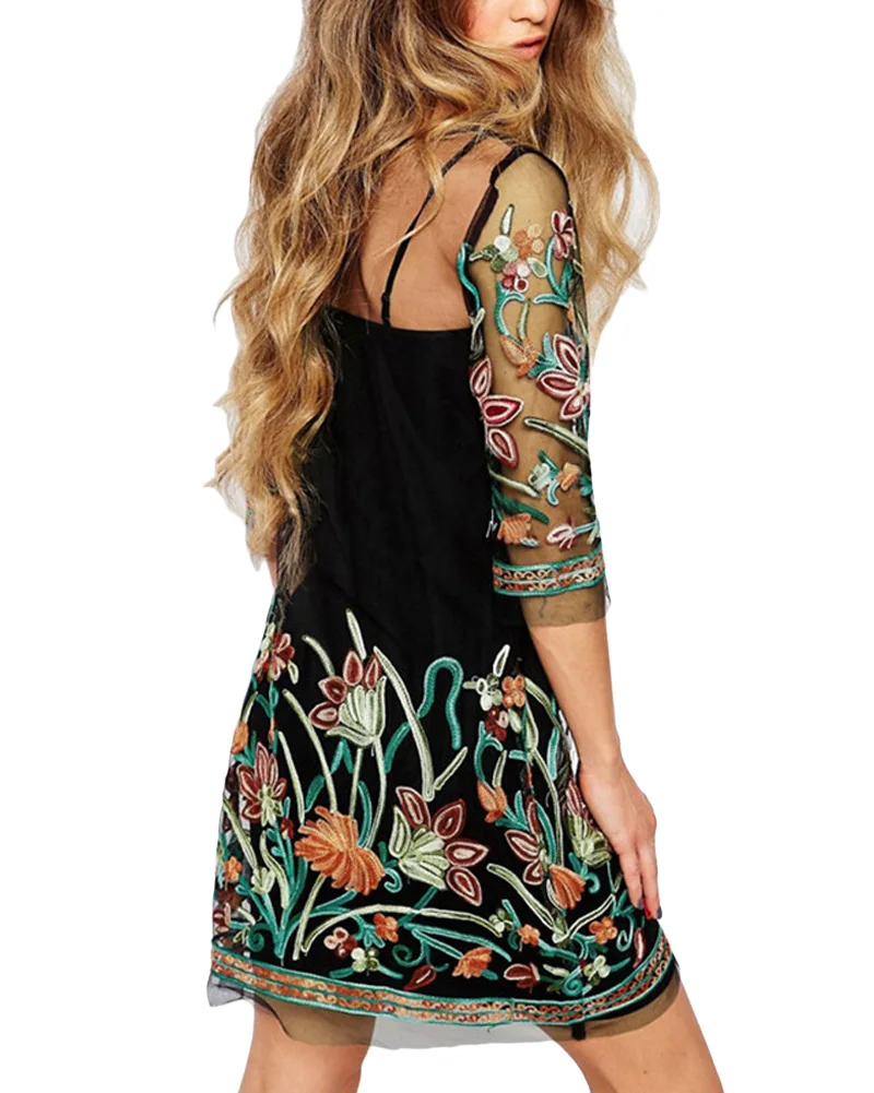 Женское Сетчатое платье с цветочной вышивкой Romacci Летнее мини на бретельках из