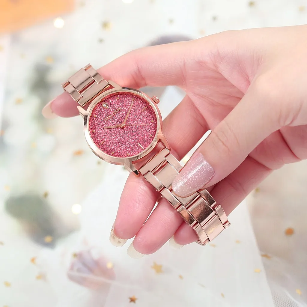 Розовое золото женские часы скраб звездное небо циферблат дамы кварцевые наручные часы Высокое качество сплав ремешок бизнес Montre Femme@ 50