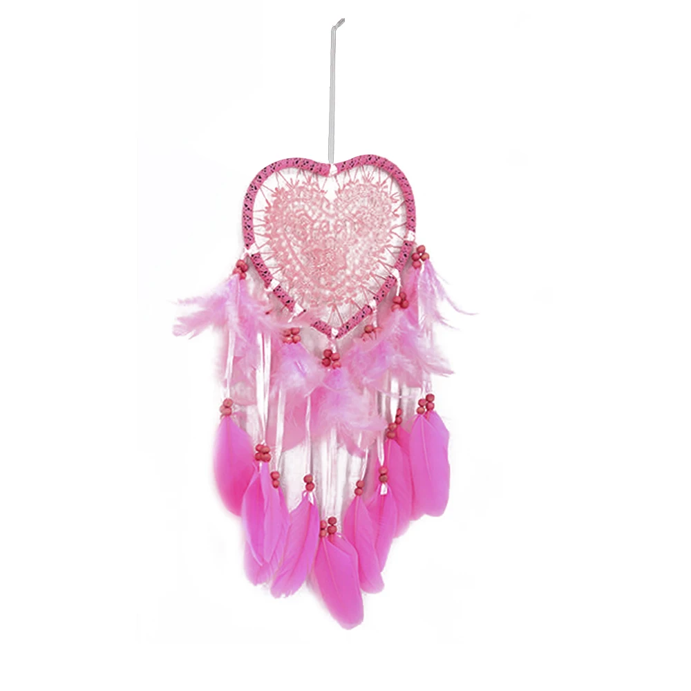 Heart Shape Vintage Dromenvanger with Feather Wind Chimes Creative Bedside Wall Hanging Dream Party Handmade