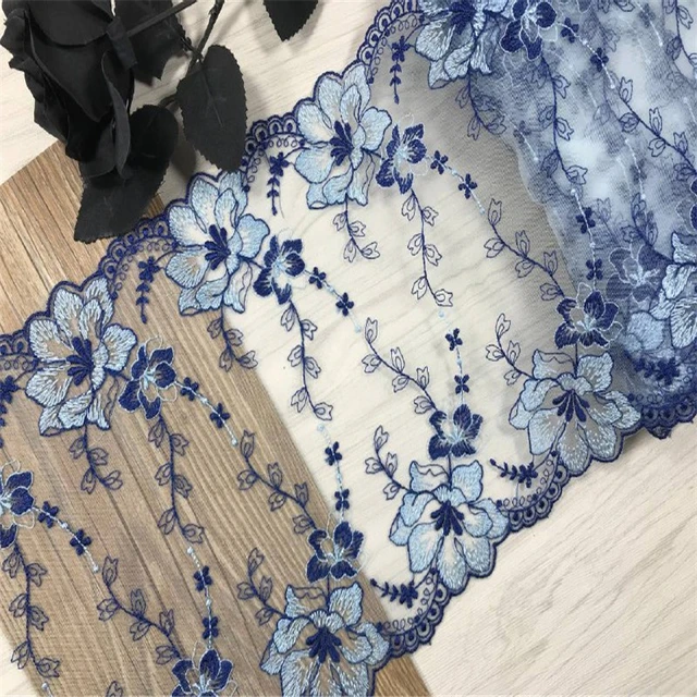 Blue Flower Embroidered Tulle Lace Trim DIY Bra Sewing Accessories Mesh  Embroidery Lace for Dress Needle