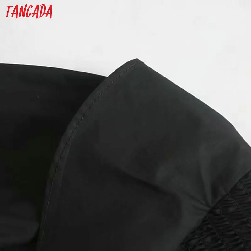 Tangada Женская Стильная черная блузка с оборками и длинным рукавом, винтажная рубашка с воротником-стойкой, Женские повседневные топы 4Q05