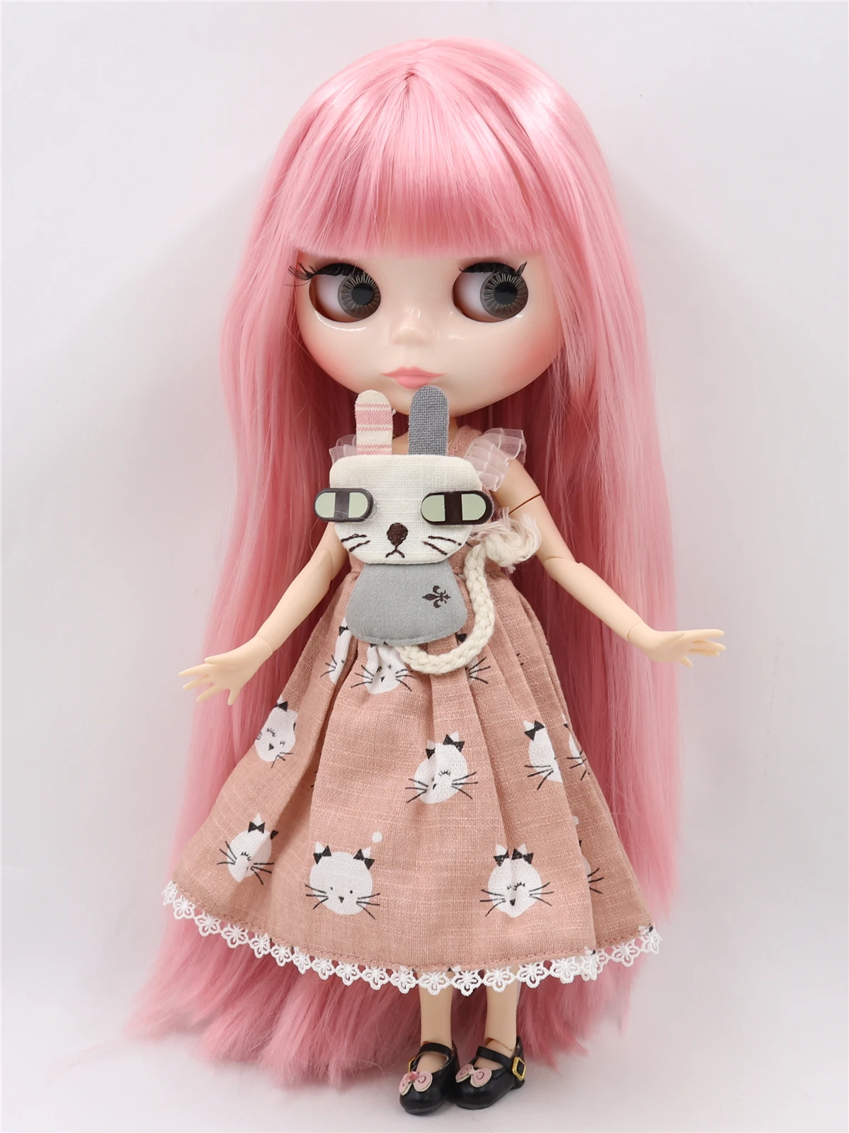 Neo Blythe Doll with Pink Hair, White Skin, Shiny Cute Face & Custom Jointed Body 1