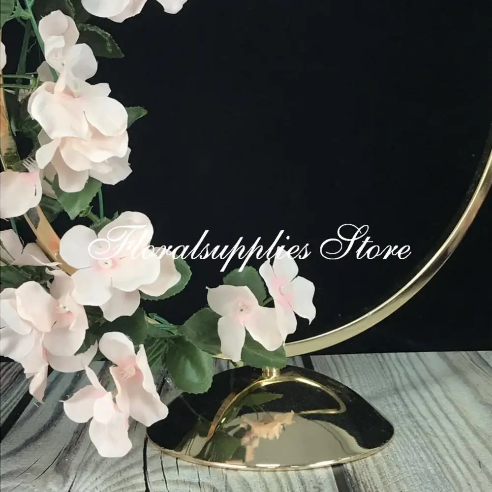 Couronne De Cerceau Florale En Métal Hexagonal, Anneaux Ronds En Métal En Macramé Avec Base En Bois, Pièce Maîtresse Pour Décoration De Table De Mariage