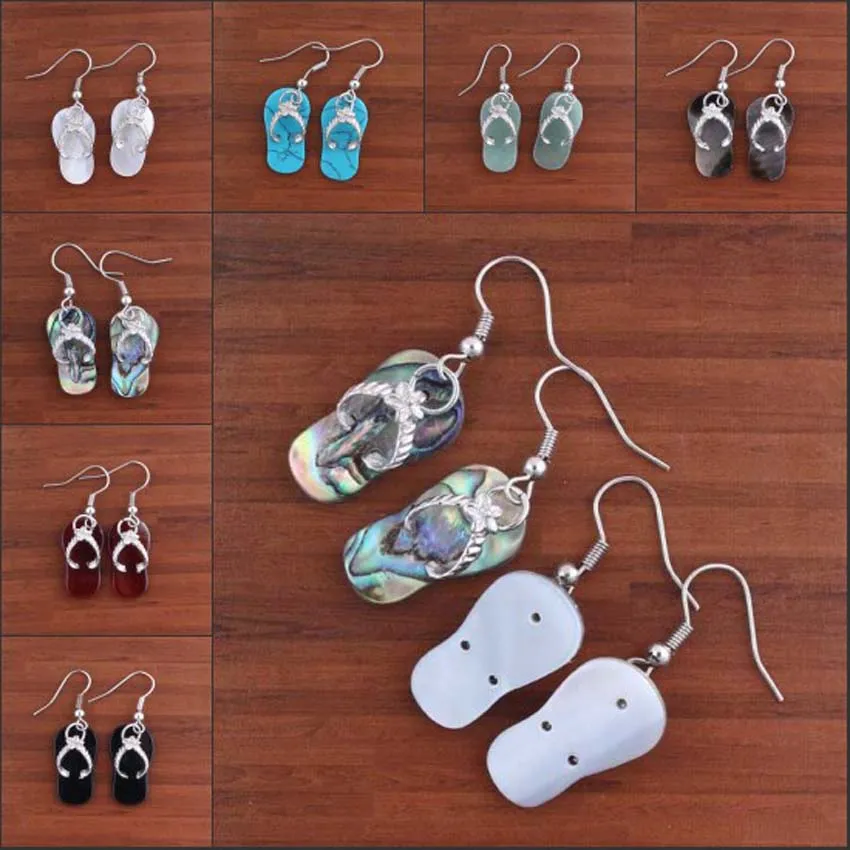 KFT Silver Plated Natural Stone Slipper Abalone Shell Dangel Hook Earring Women Fashion Jewelry