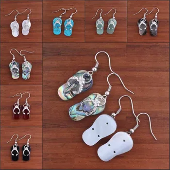KFT Silver Plated Natural Stone Slipper Abalone Shell Dangel Hook Earring Women Fashion Jewelry