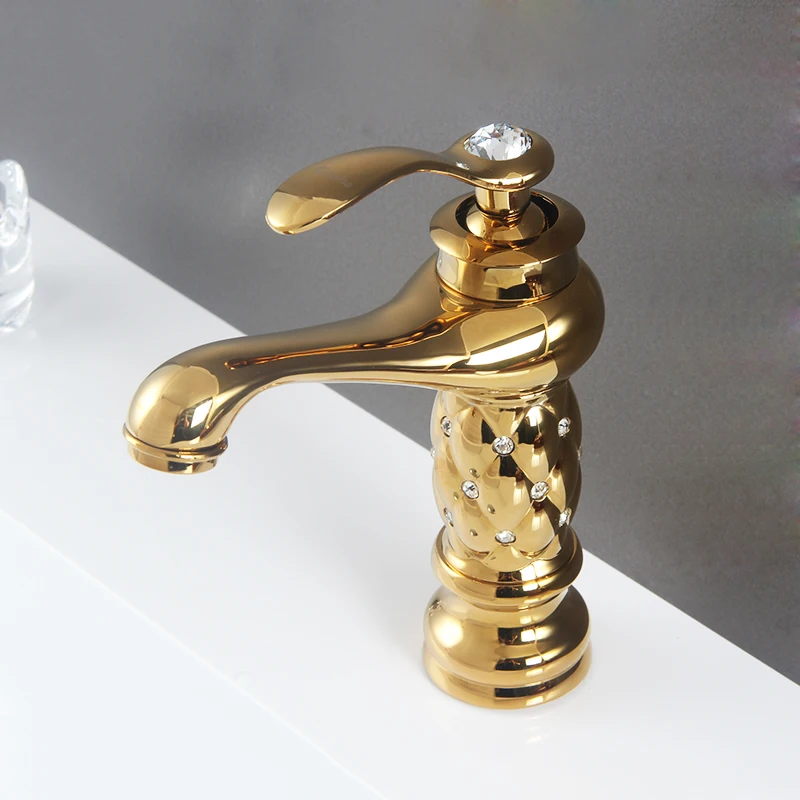 Gisha смеситель для ванной комнаты Классический Латунный Алмазный кран с одной ручкой кран горячей и холодной воды Золотой Кристалл смеситель для умывальника - Цвет: G1006-1