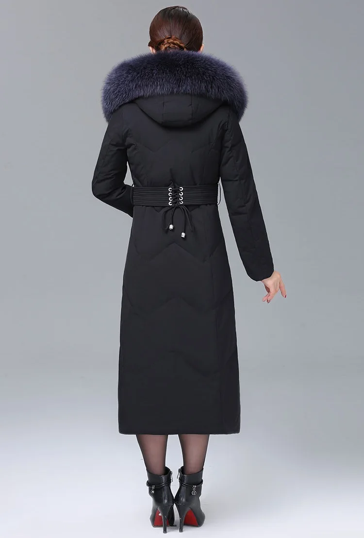 Пуховик с капюшоном из лисьего меха для мамы среднего возраста, зимнее пальто, модные парки для женщин, длинное пальто большого размера, теплое плотное Пальто 4XL