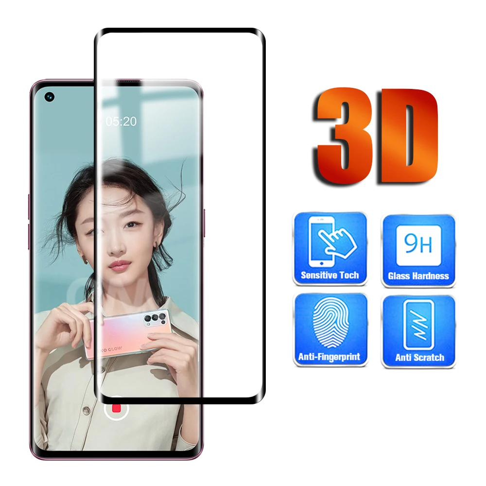 3D изогнутое закаленное стекло для Oppo Reno 3/4/5 Pro 5G / Plus Reno4 полная защита экрана 9H HD