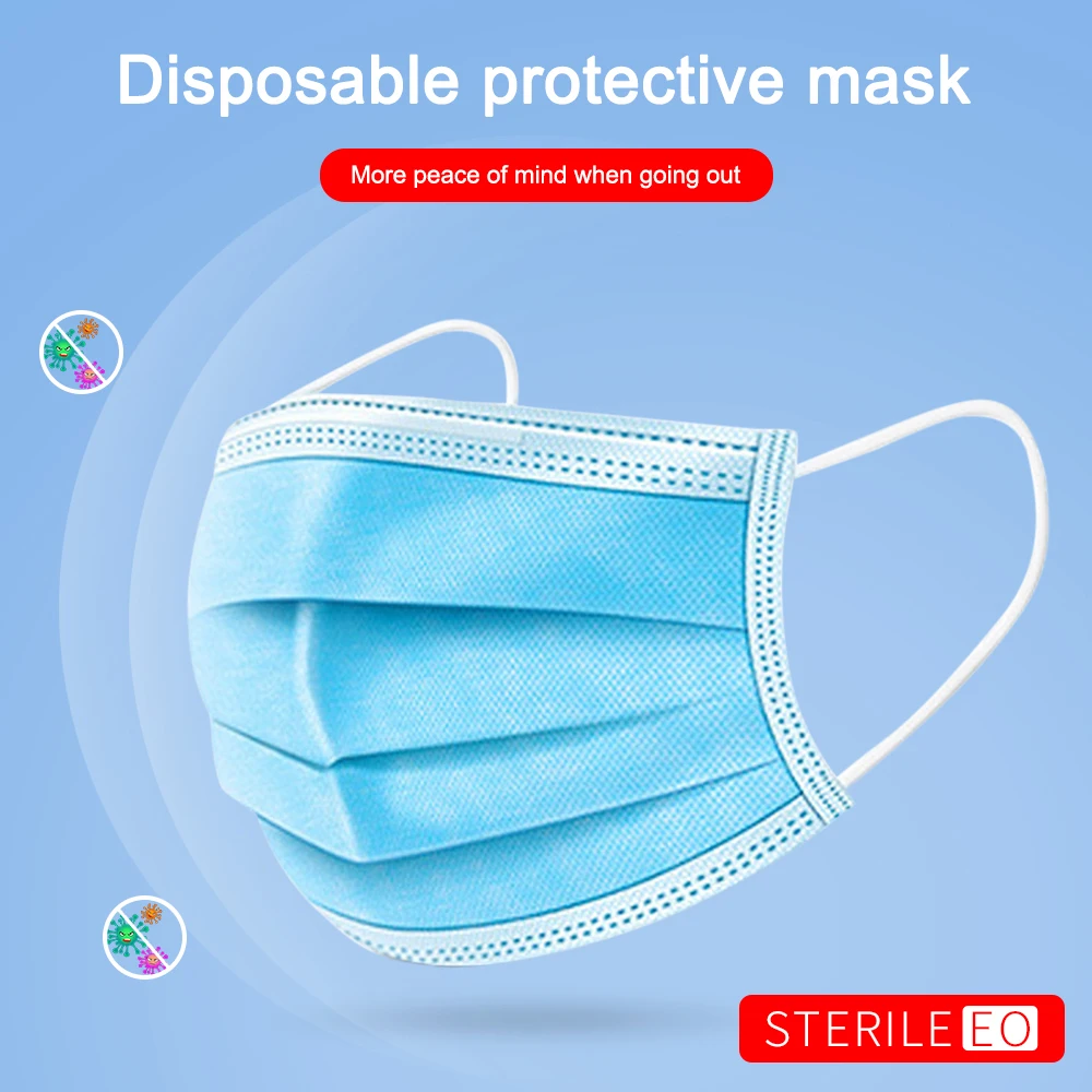

100pcs Blue Disposable Medical Mask Prevent Flu 3-Ply Filter Surgical Mask Health Protection Antibacterial Masks Fast Delivery