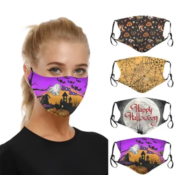 

Adults Washable Halloween Funny Expression Prints Mask Filter Can Be Placed Cloth Face Mask Breathable Mouth Caps Washable Mouth
