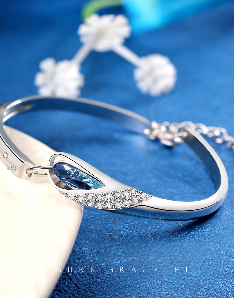 S925 Серебряный Синий Эльф модный браслет