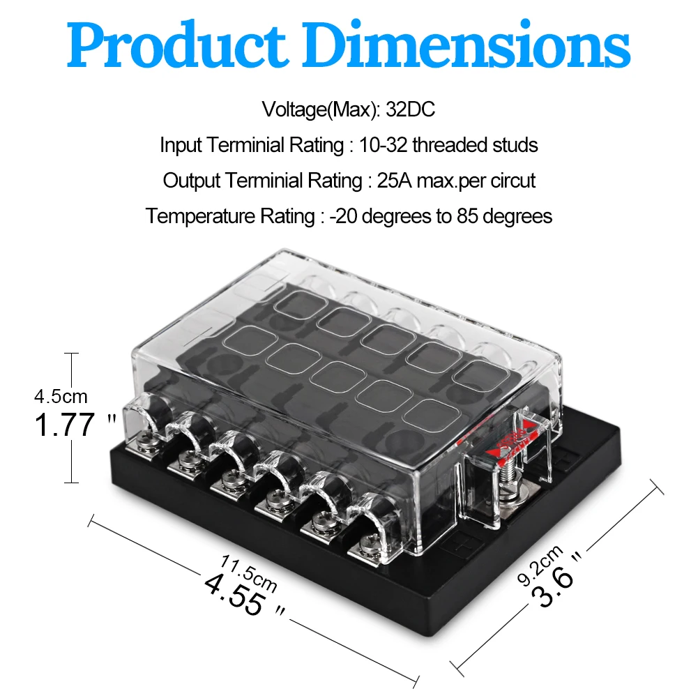 6/8/10/12 Ways Fuse Box Blade Base Fuses Holder Car Marine Boat DC 12V 32V Screw Nut Terminal Indicator For Waterpoof